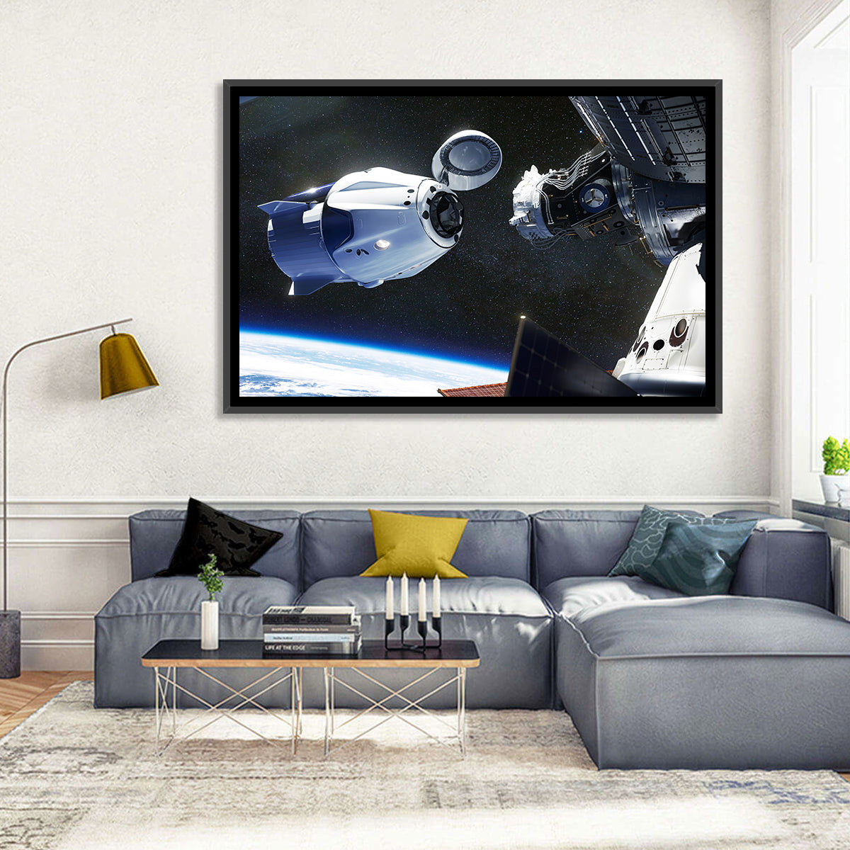 Crew Dragon Docking with Iss Wall Art in a room, landscape