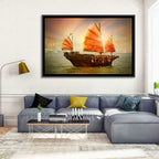Red Sailed Junk at Victoria Harbour Wall Art