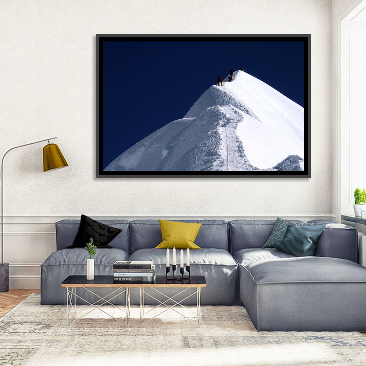 Climbers on a Snowy Himalayan Peak Wall Art in a room, landscape