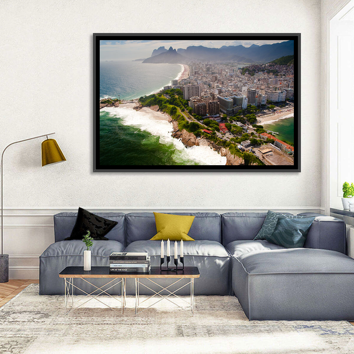 Ipanema Coast Aerial View Wall Art in a room, landscape
