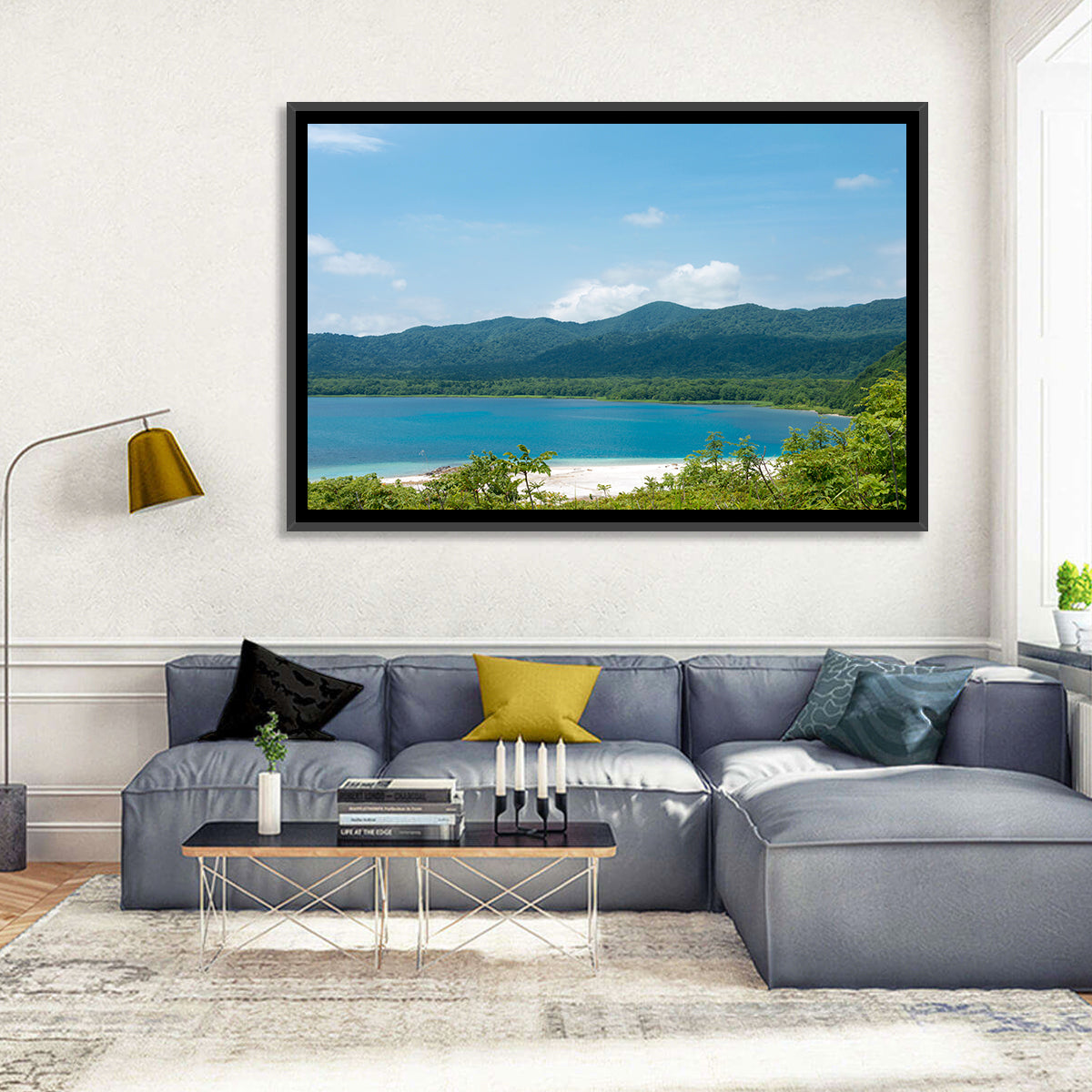 Usori Lake Shoreline Wall Art in a room, landscape