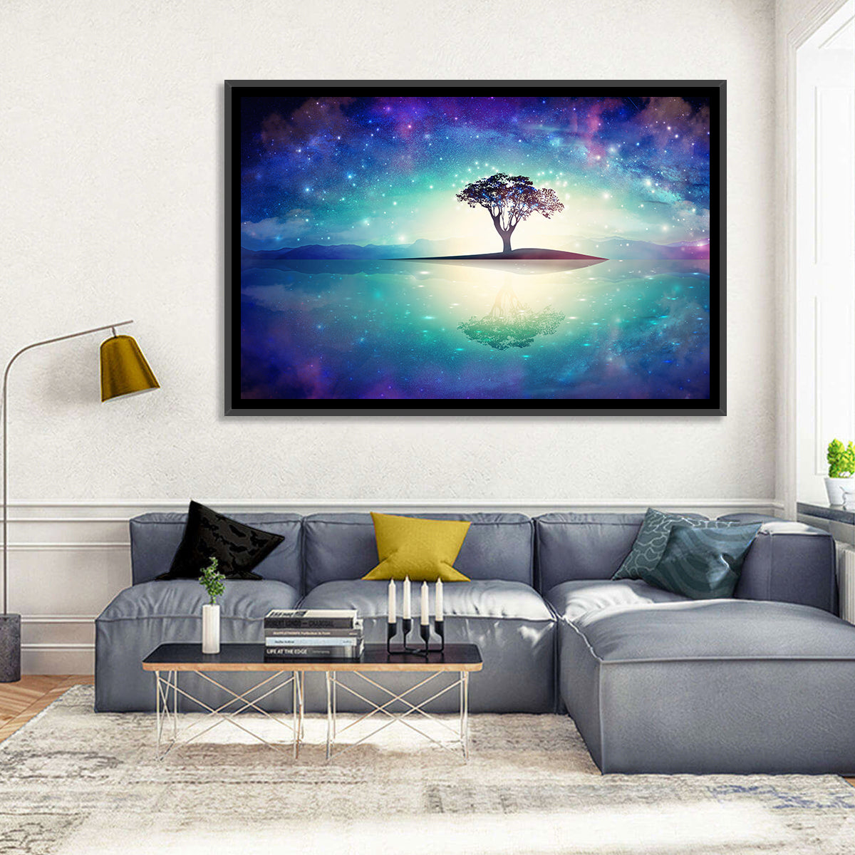 Glowing Island Tree Under Starry Nebula Wall Art