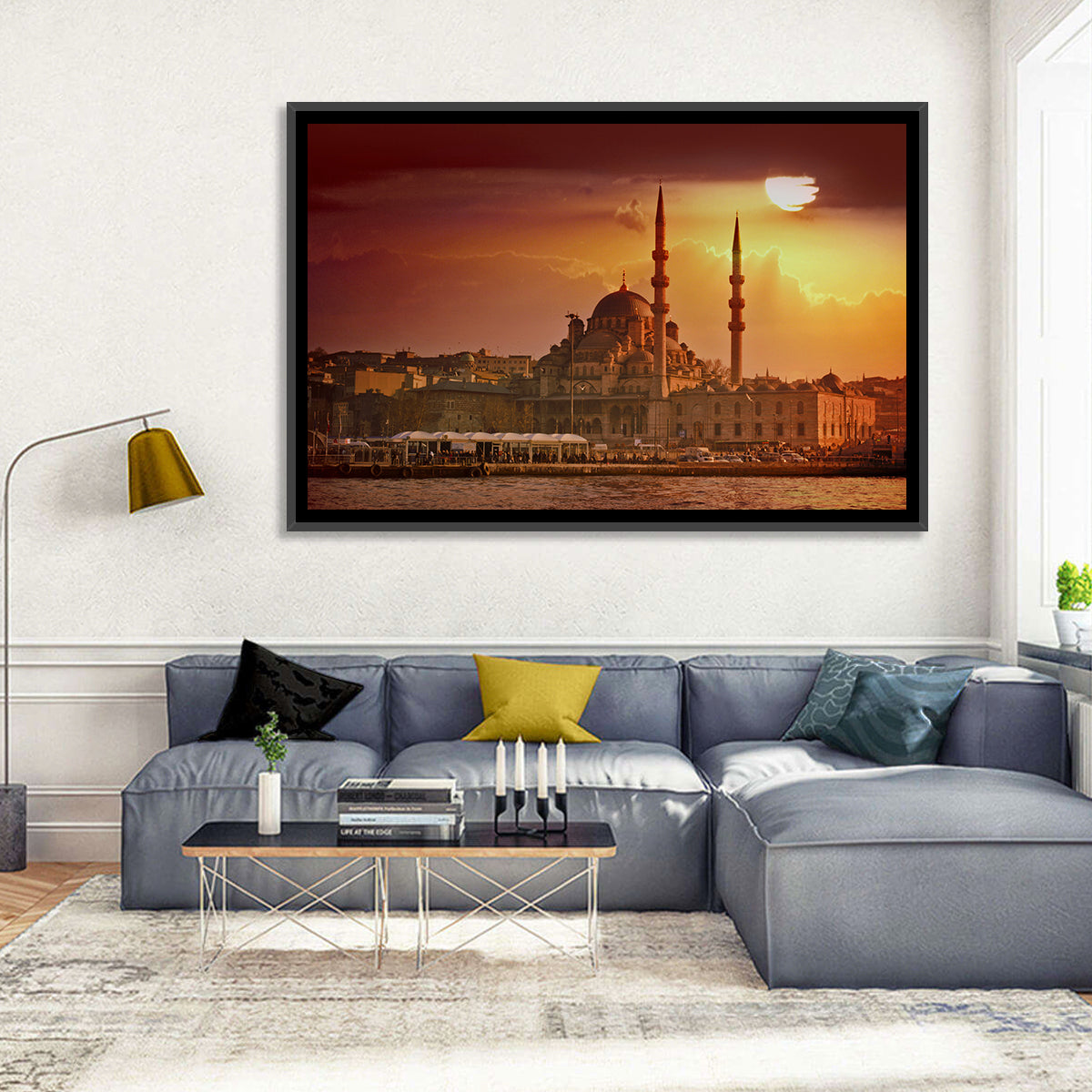 Yeni Cami Golden Hour Wall Art in a room, landscape