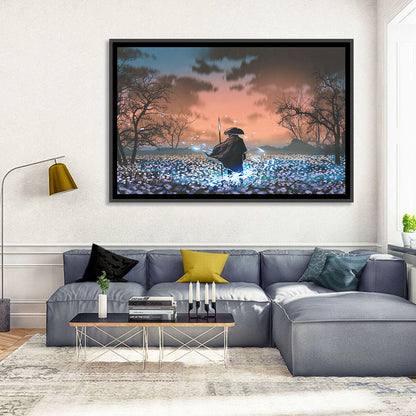 Straw Hat Samurai at Dusk Wall Art