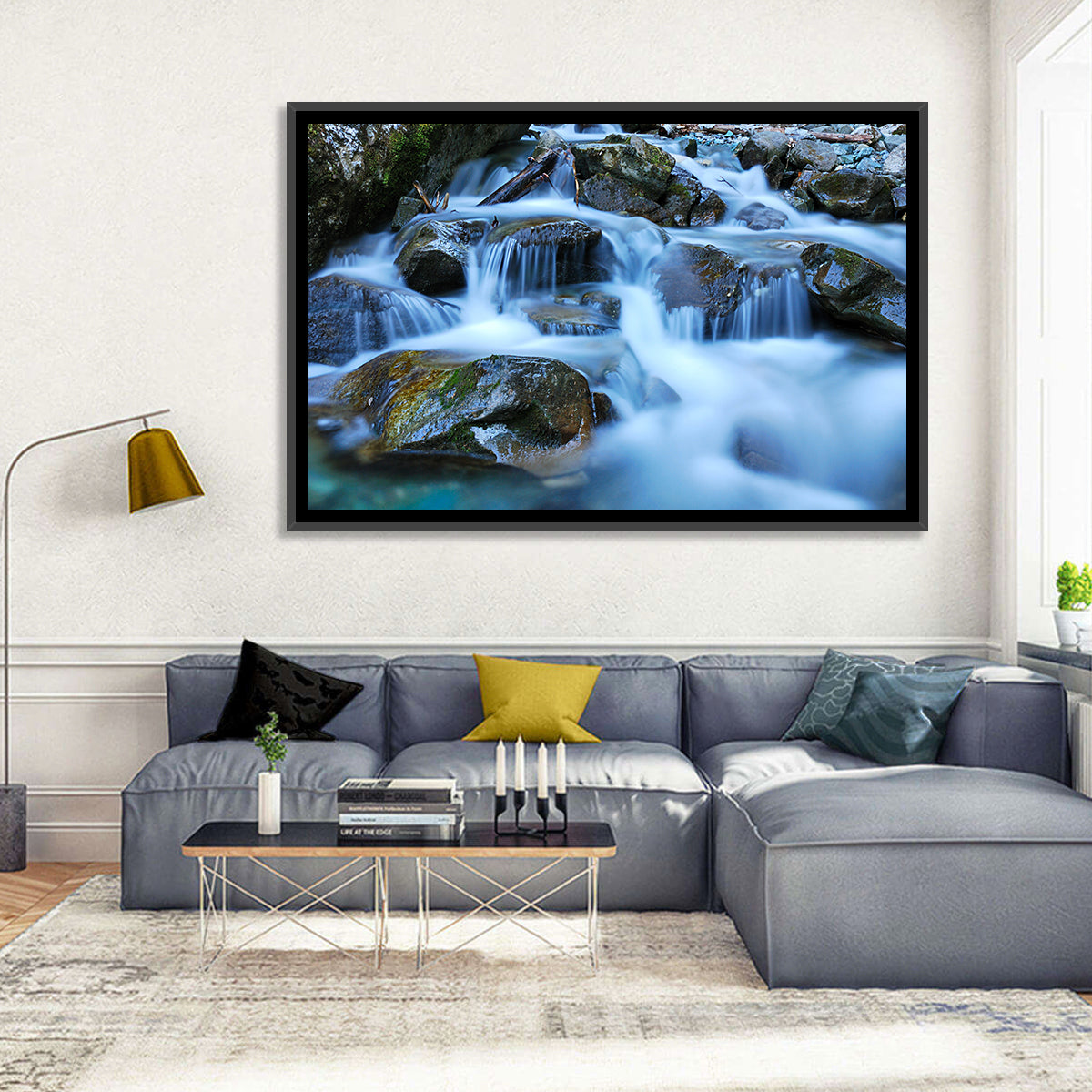 Mossy Rock Stream with Silky Waterfall Wall Art