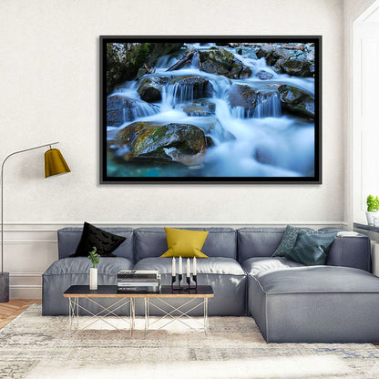 Mossy Rock Stream with Silky Waterfall Wall Art
