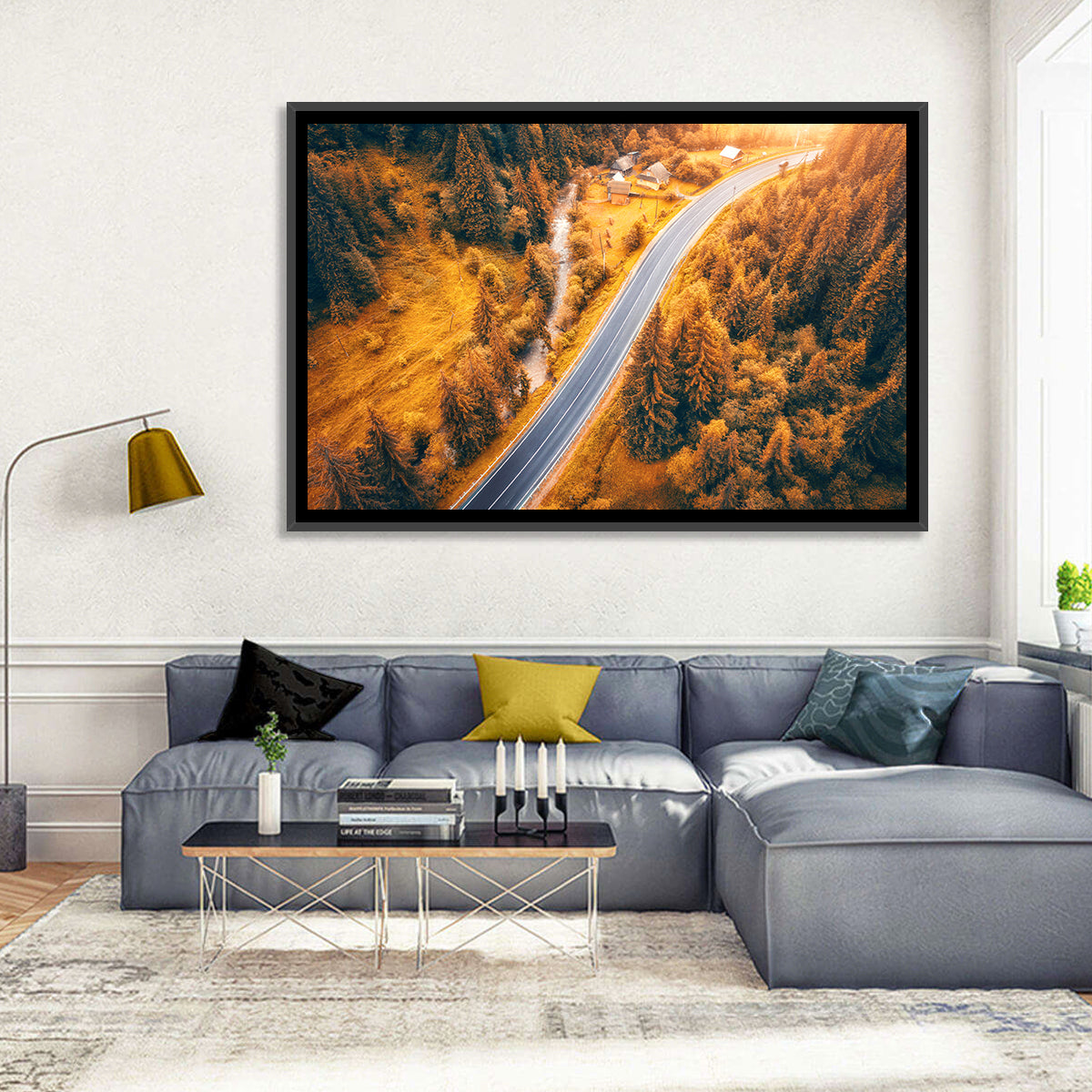 Carpathian Autumn Road Wall Art in a room, landscape
