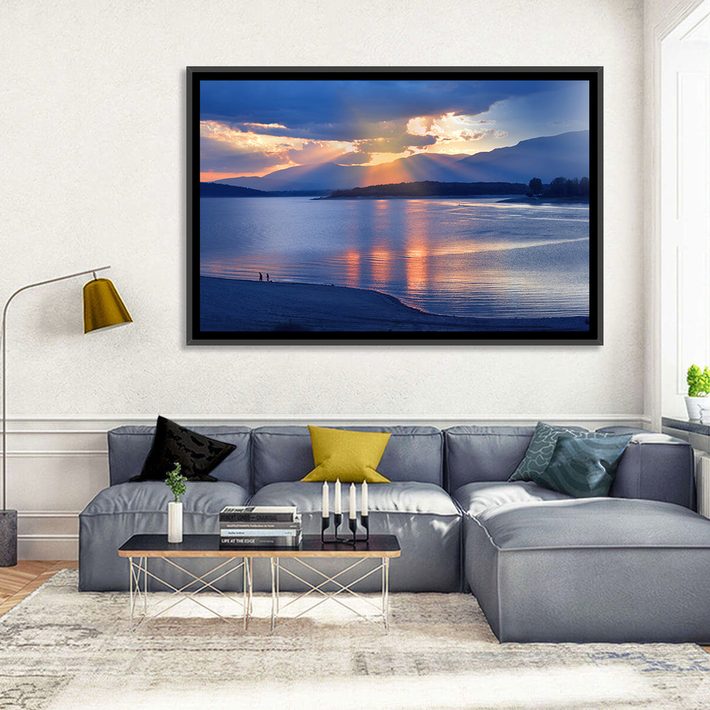 Lake Sunset with Silhouettes Wall Art