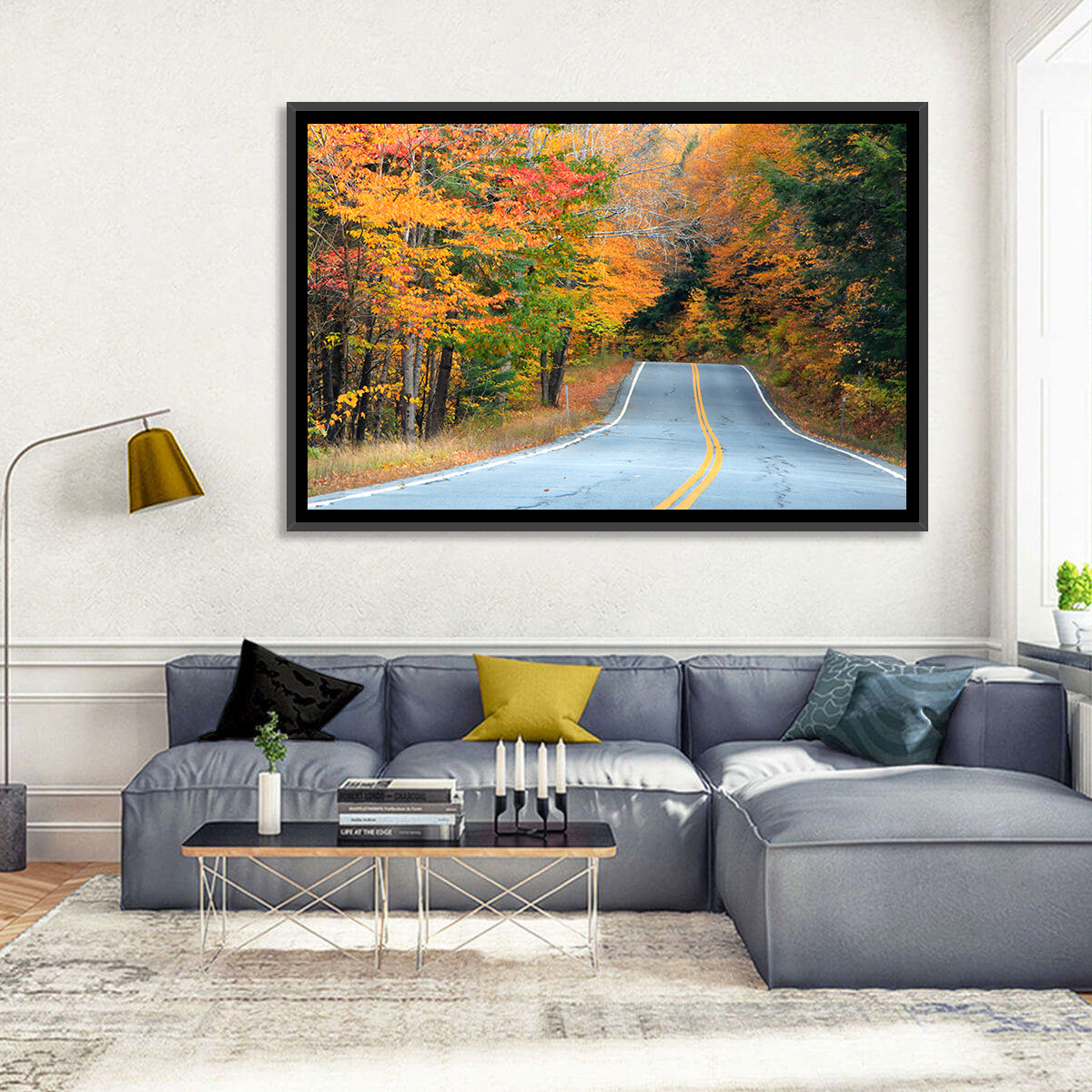 Autumn Road in New Hampshire Wall Art in a room, landscape
