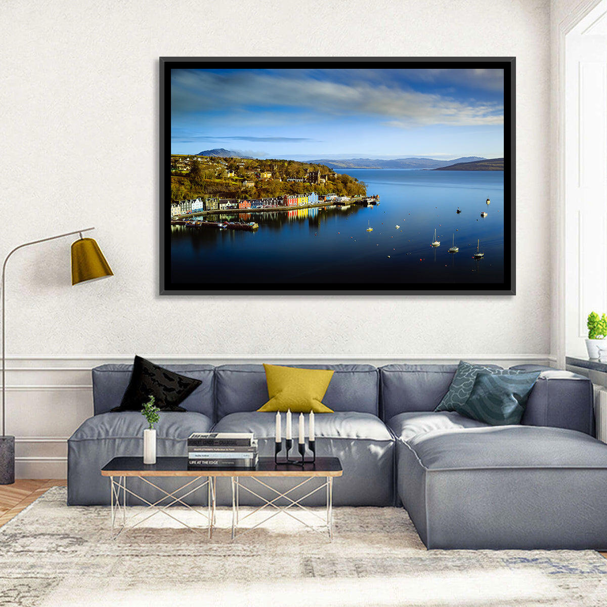 Portree Harbour Colorful Houses Wall Art in a room, landscape