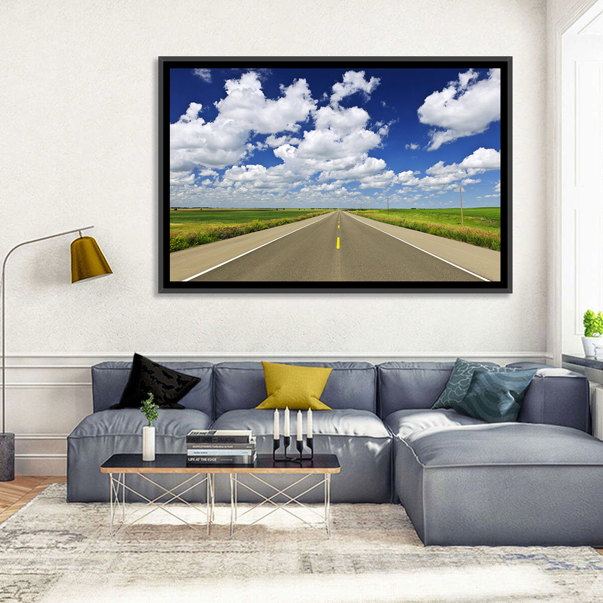 Saskatchewan Prairie Highway Wall Art in a room, landscape