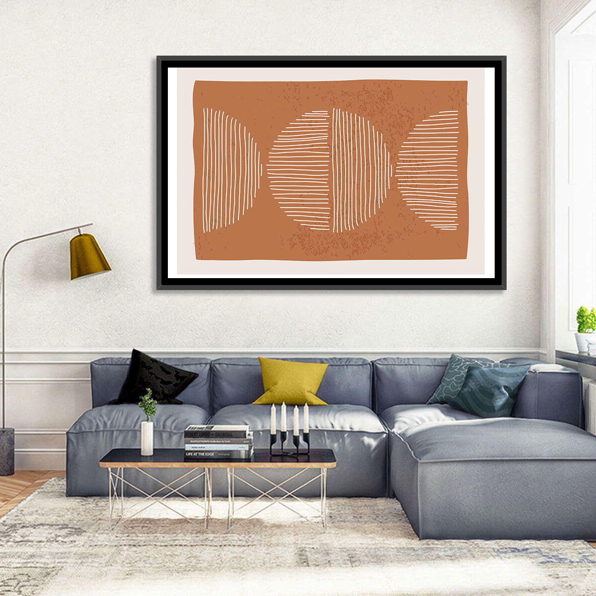 Terracotta Timelapse Circles Wall Art in a room, landscape