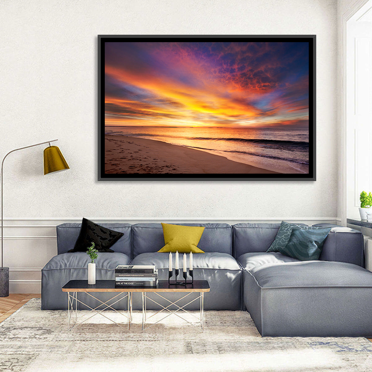 Maine Beach Sunrise Wall Art in a room, landscape