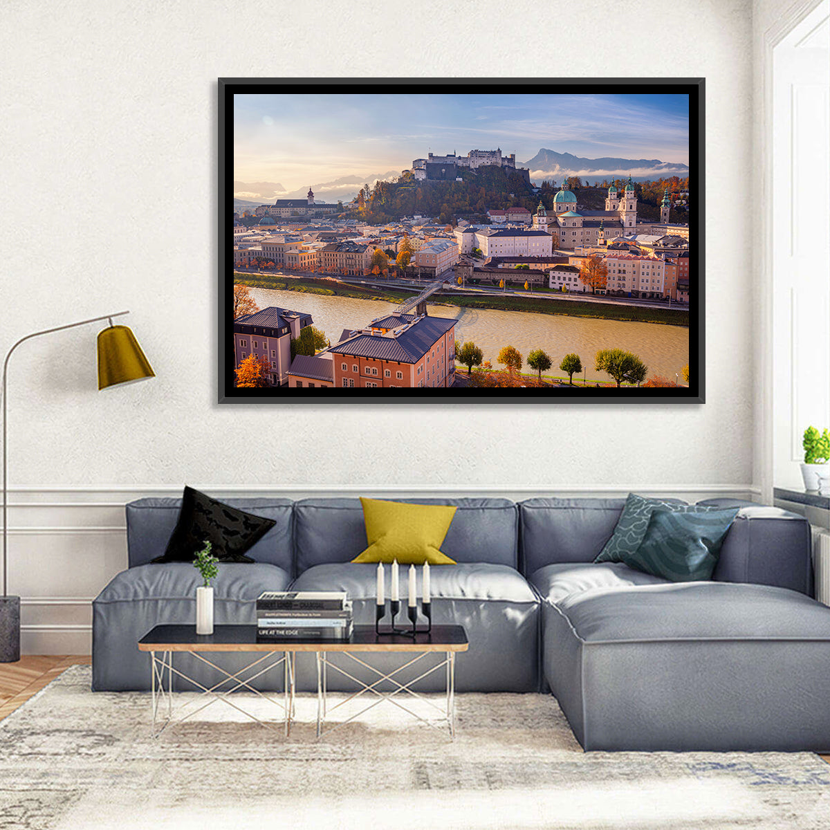 Salzburg Skyline at Golden Hour Wall Art in a room, landscape