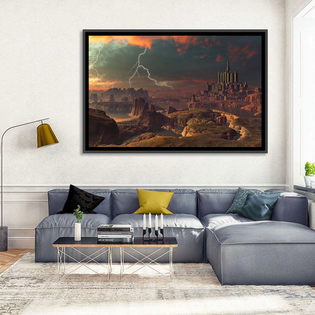 Dusk Storm Over Alien Fortress Wall Art