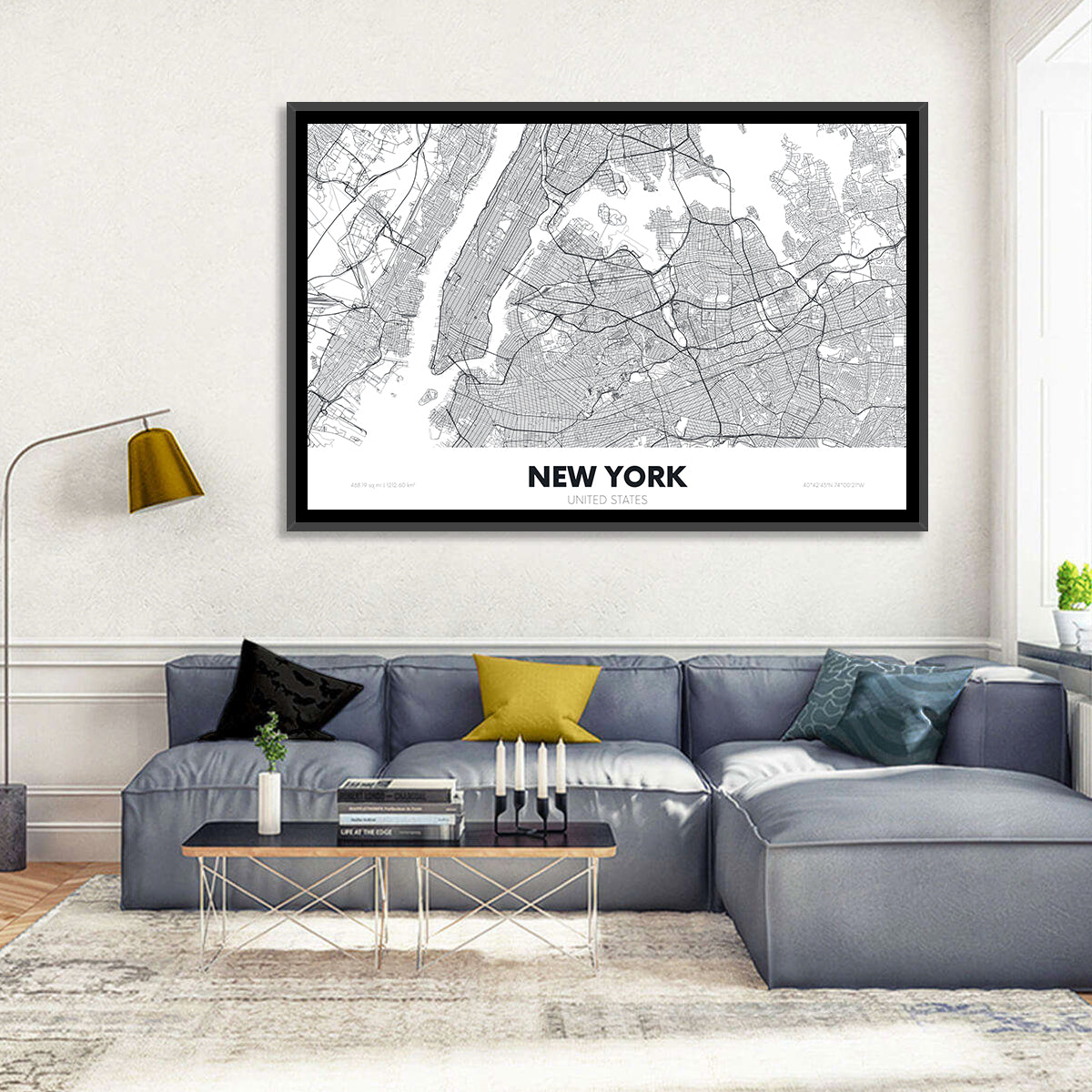 New York Street Grid Map Wall Art