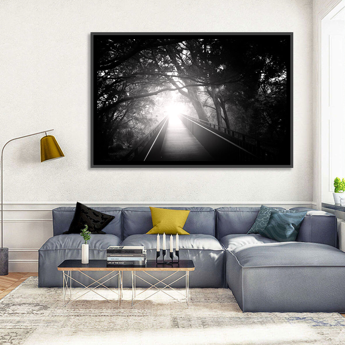 Foggy Forest Bridge Wall Art