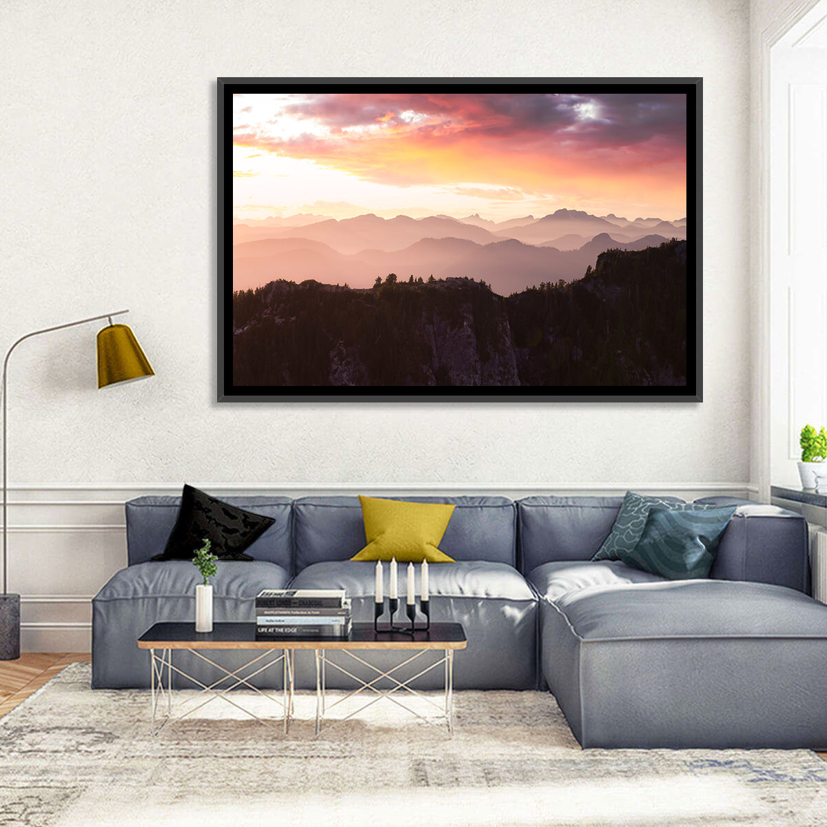 Vancouver Mountains at Sunset Wall Art in a room, landscape