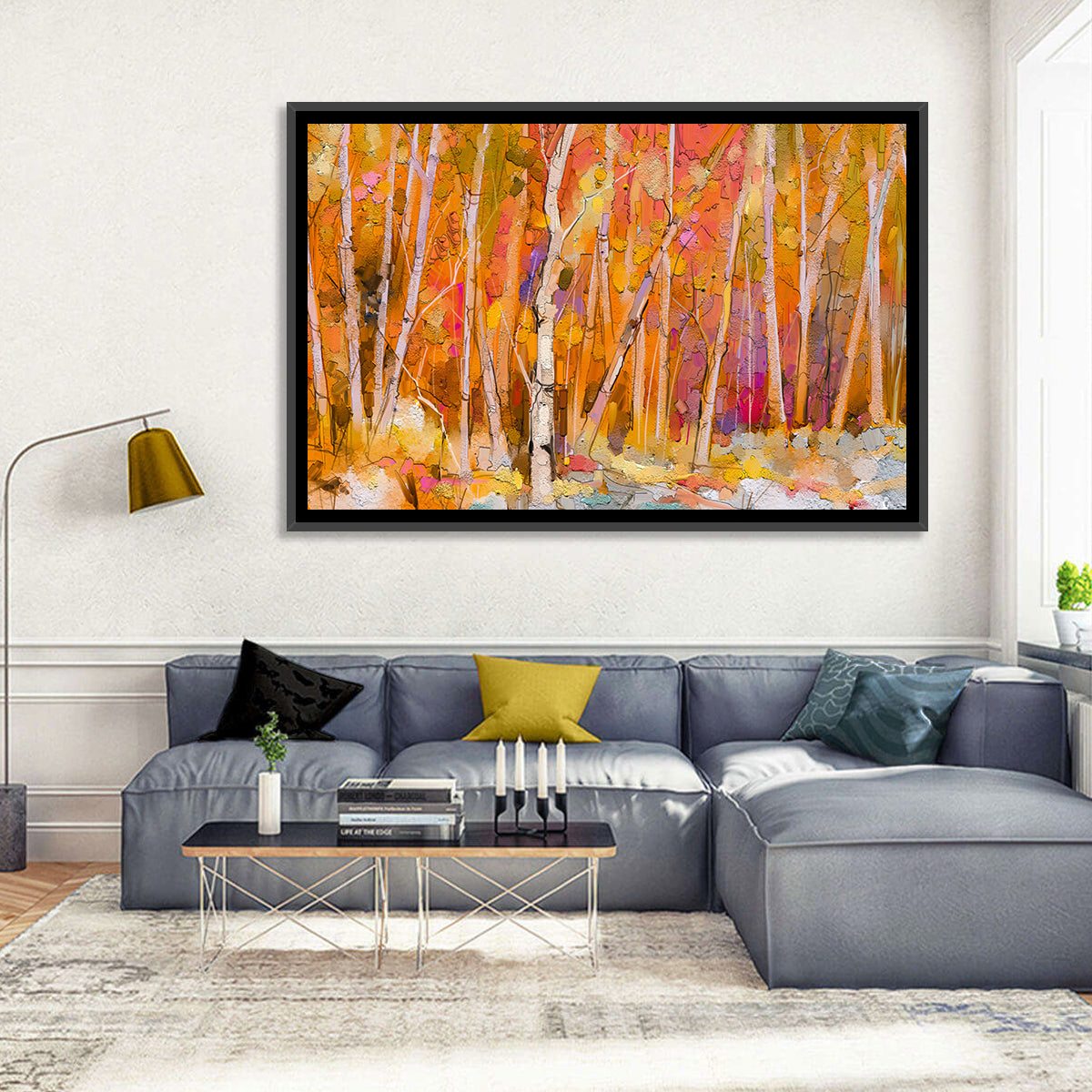 Autumn Birch Grove Painting Wall Art