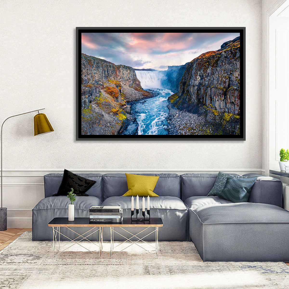Dettifoss Waterfall Wall Art in a room, landscape