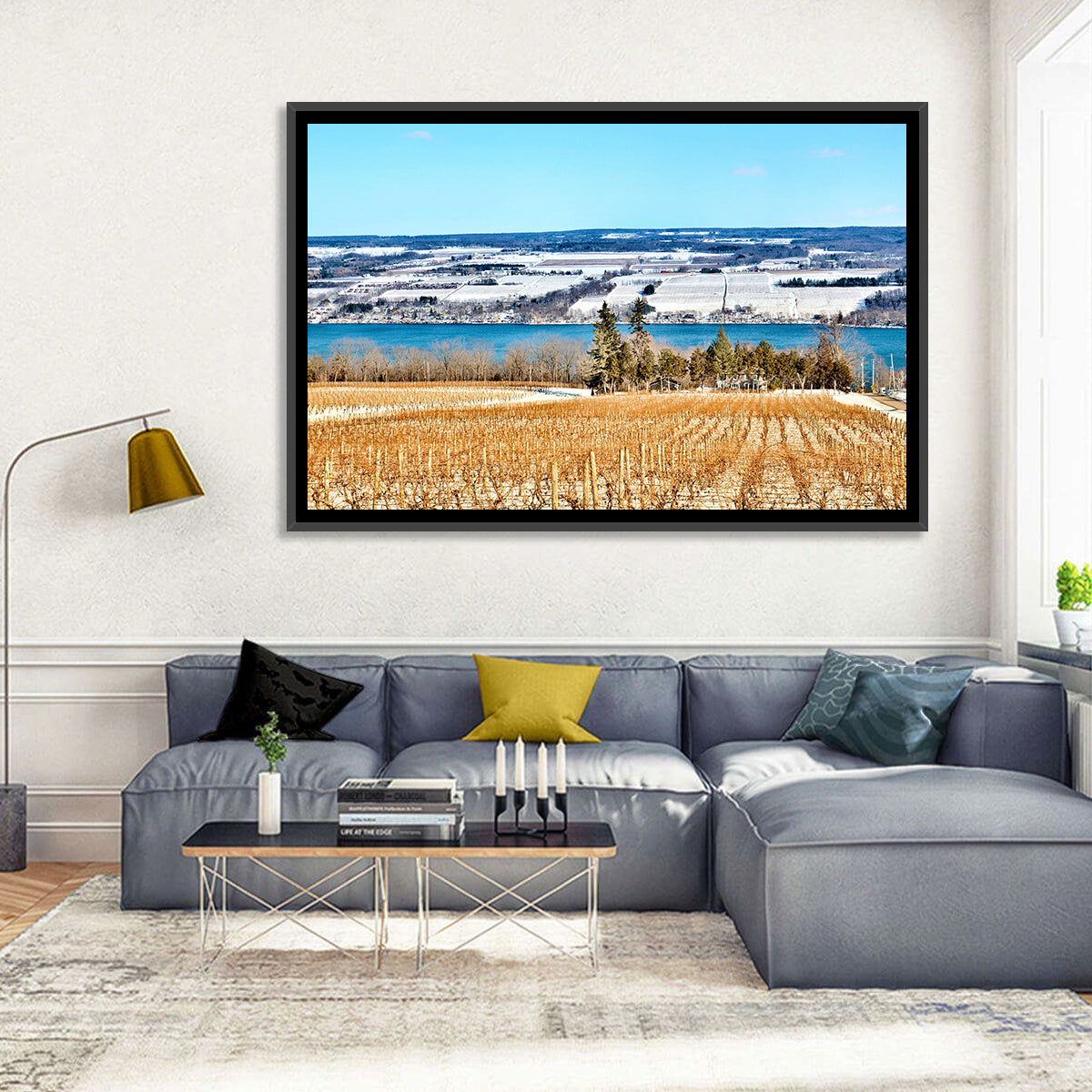 Seneca Lake Vineyard Wall Art in a room, landscape