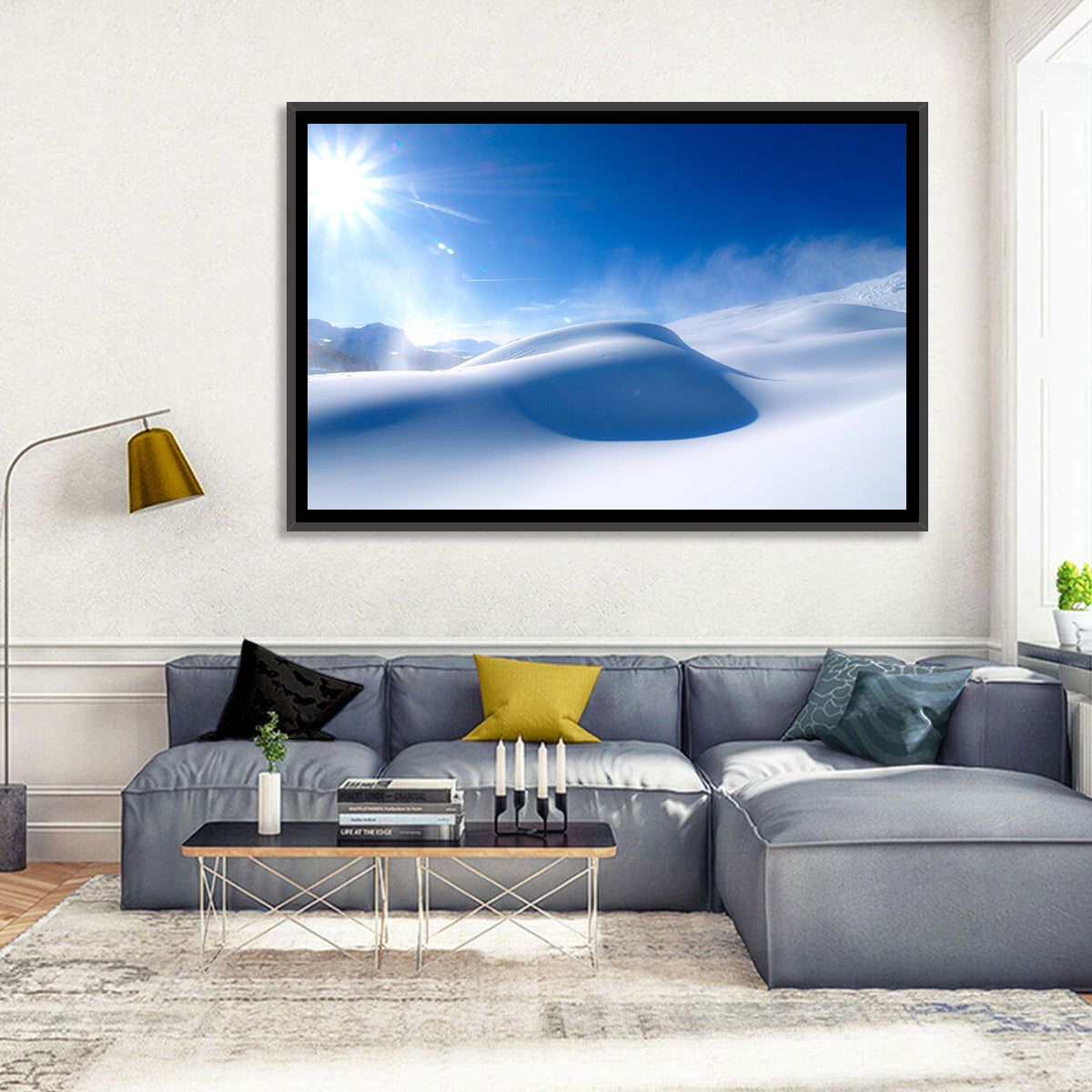 Sunlit Snow Dune Under Blue Sky Wall Art