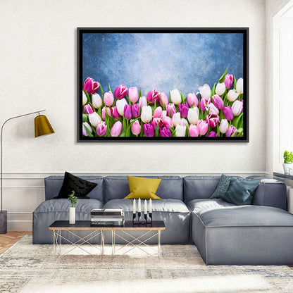 Tulips on Textured Blue Wall Art