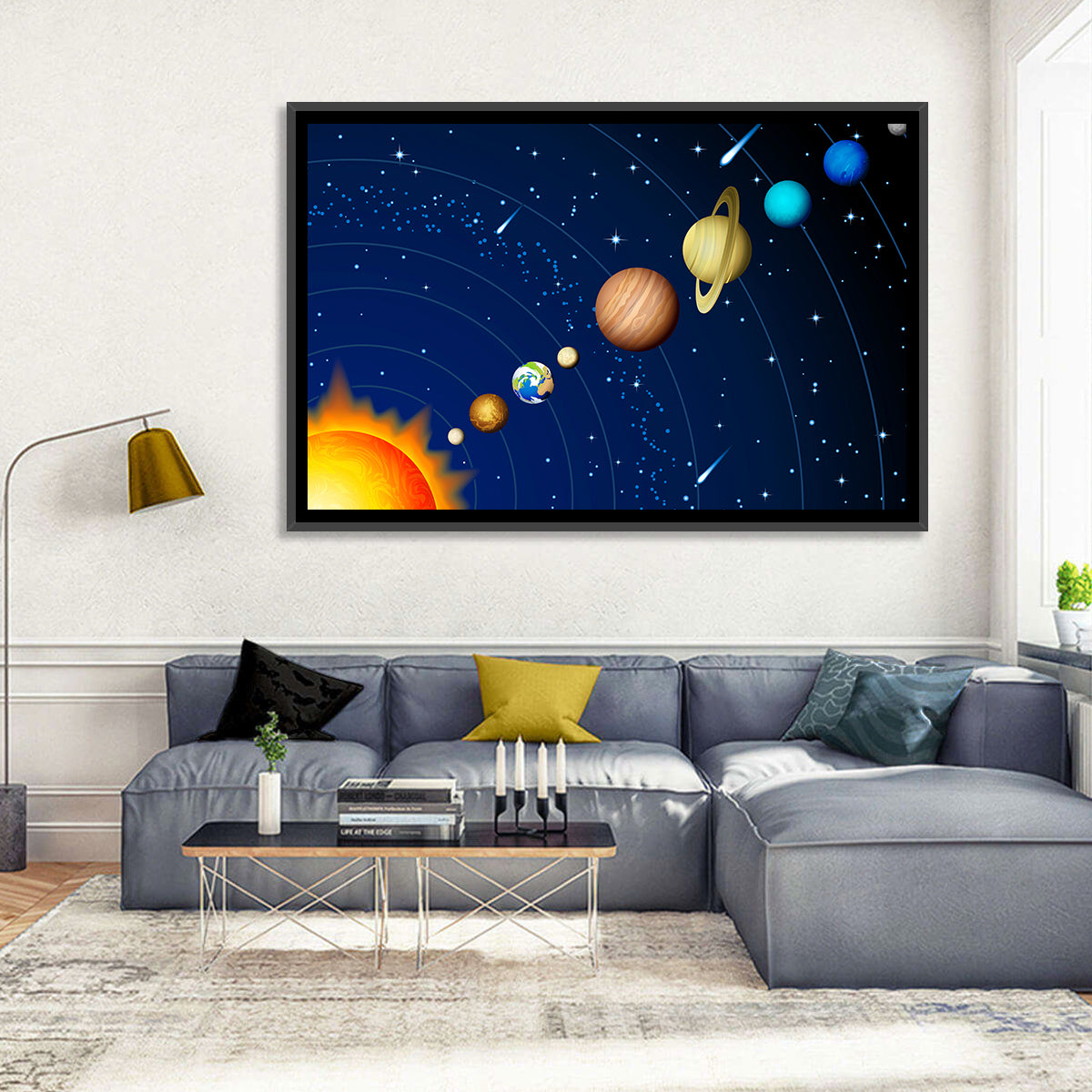 Diagonal Solar System Illustration Wall Art