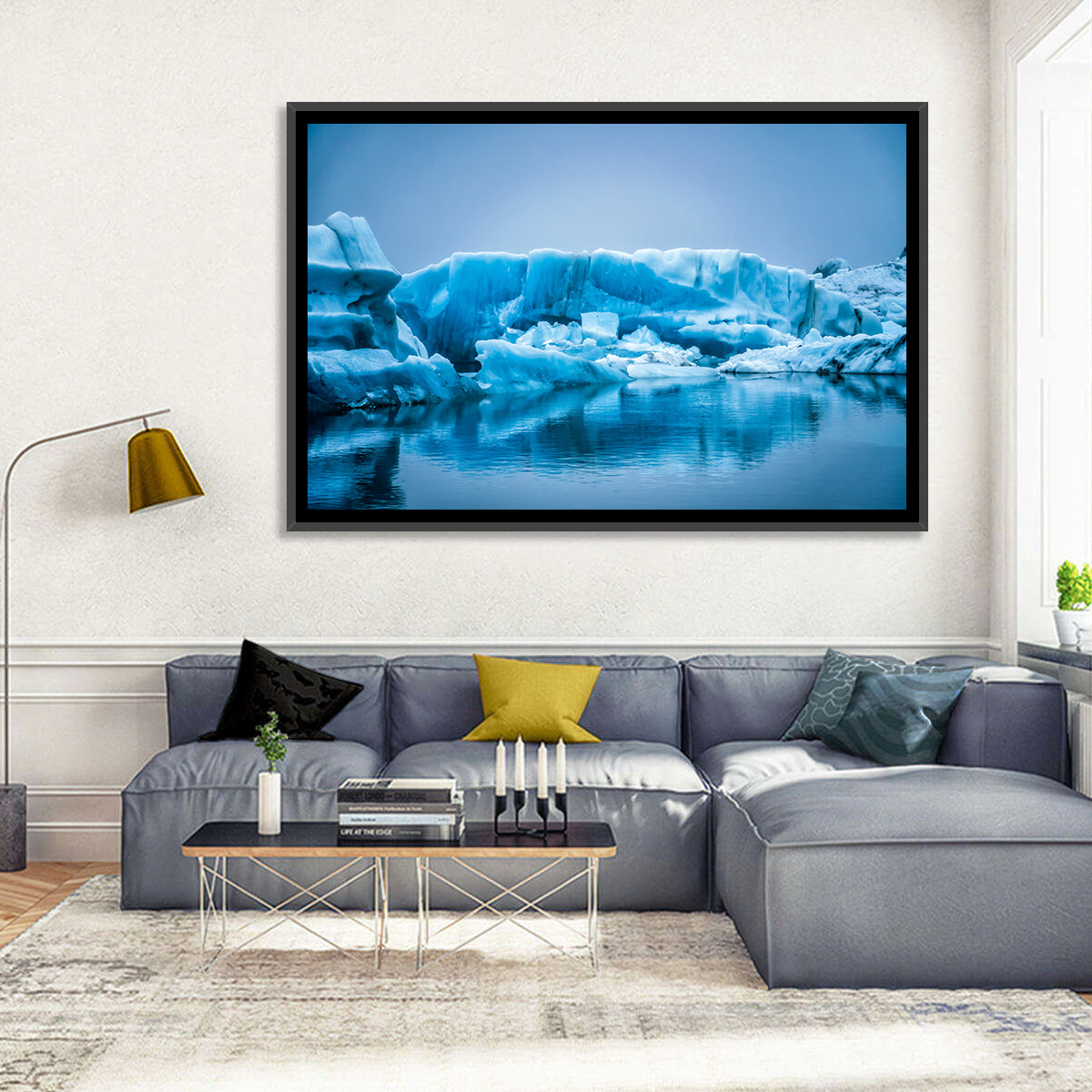 Icebergs in Jokulsarlon Wall Art in a room, landscape
