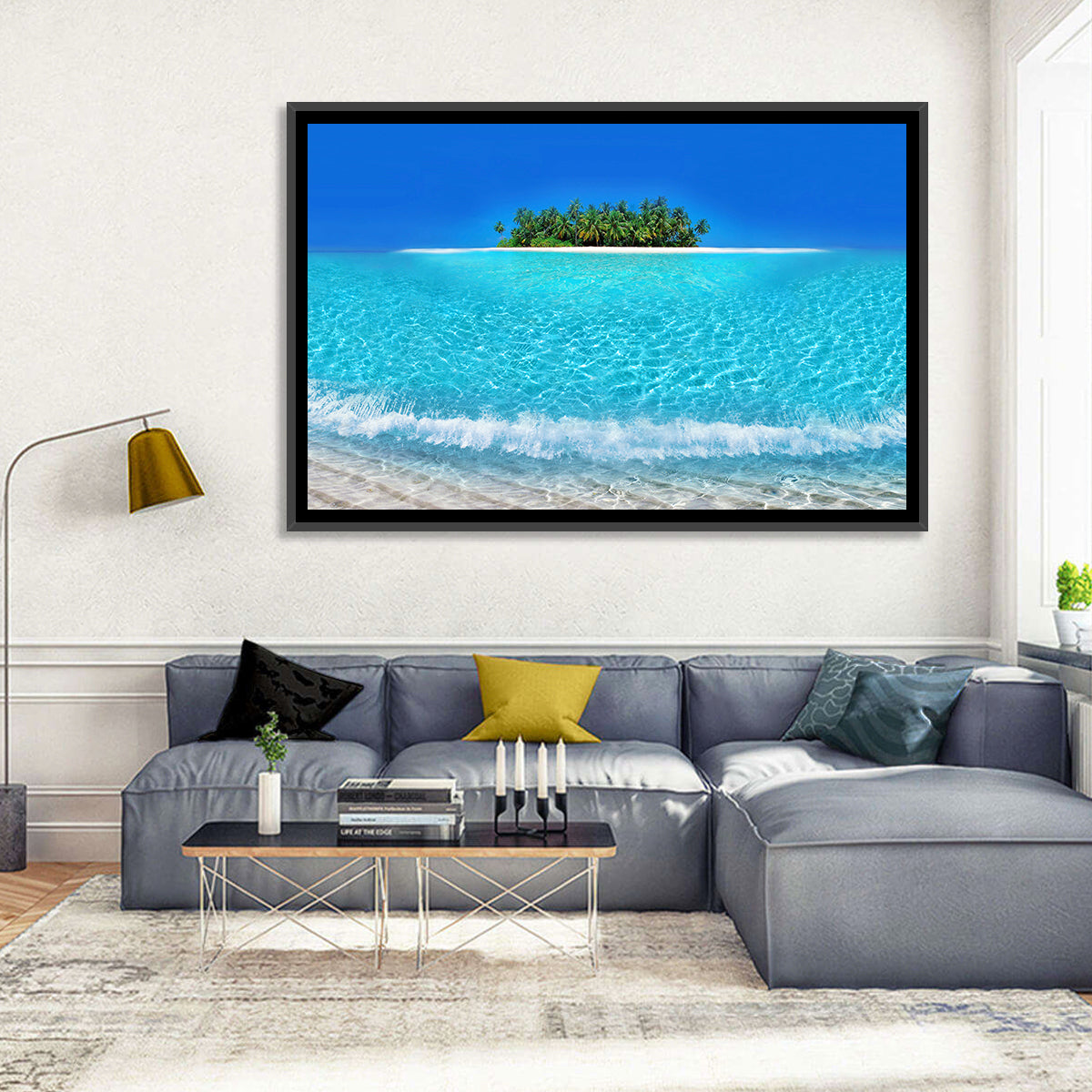 Turquoise Atoll Sandbar with Palm Trees Wall Art