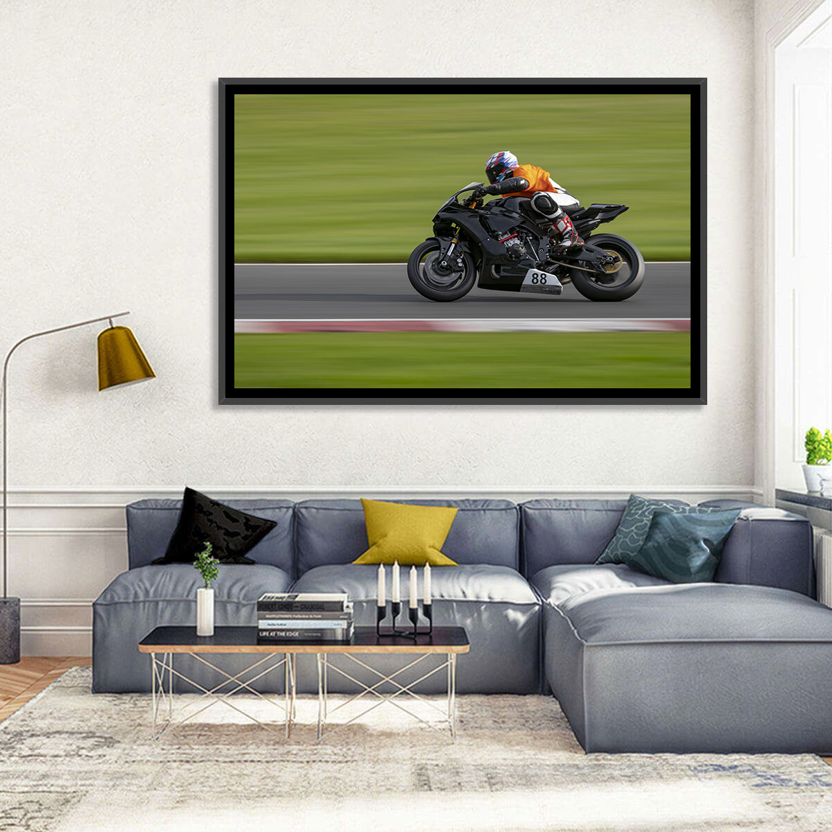 Motorcycle Racer No. 88 Wall Art in a room, landscape