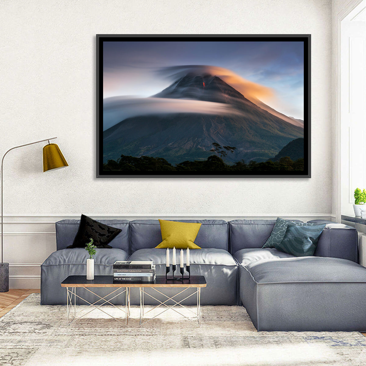 Mount Merapi at Dusk Wall Art in a room, landscape