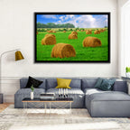 Golden Hay Bales in Green Field Wall Art