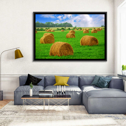 Golden Hay Bales in Green Field Wall Art