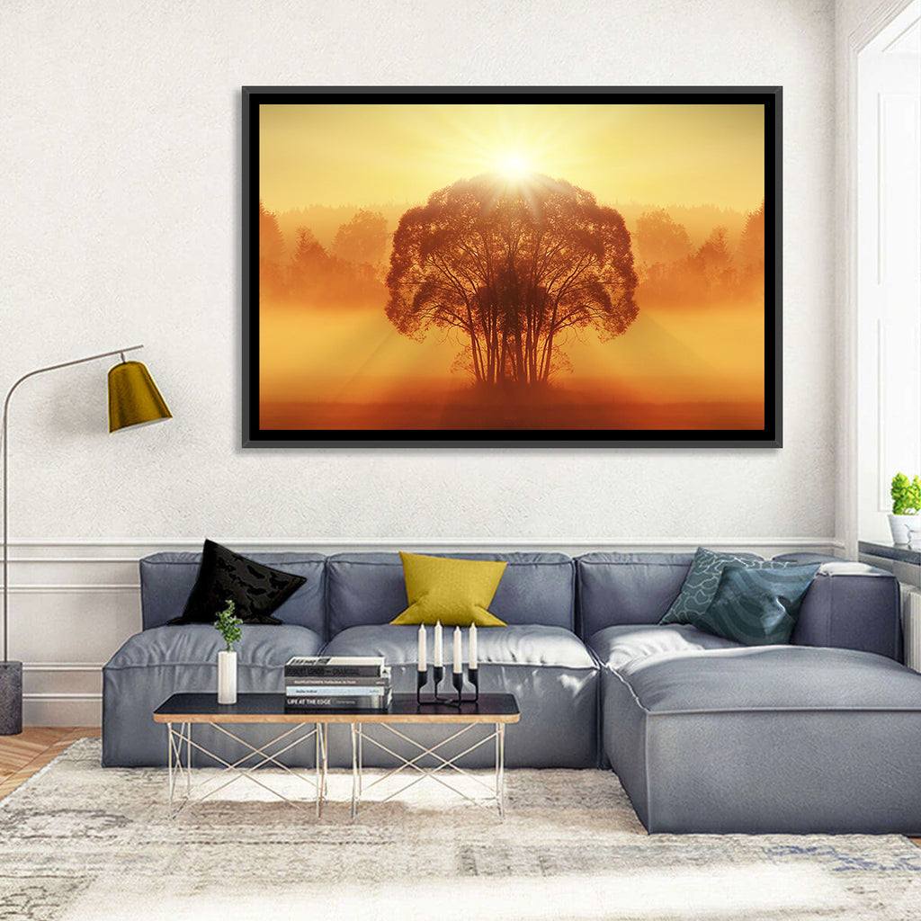 Golden Haze Tree at Sunset Wall Art