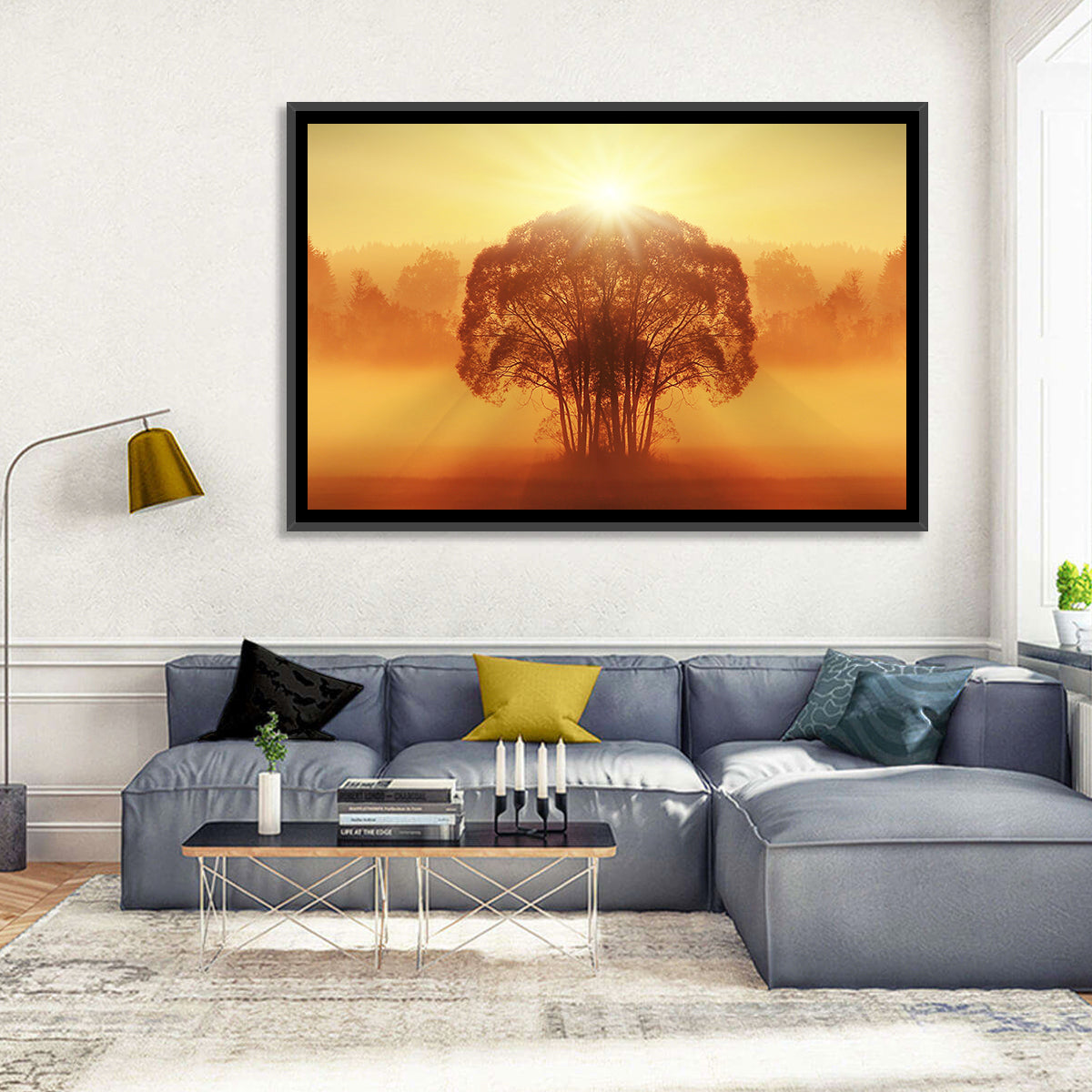 Golden Haze Tree at Sunset Wall Art