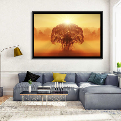 Golden Haze Tree at Sunset Wall Art