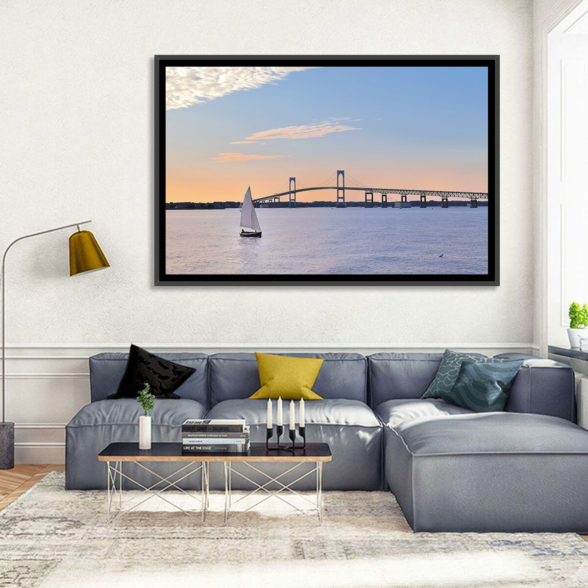 Newport Bridge at Sunset Wall Art in a room, landscape