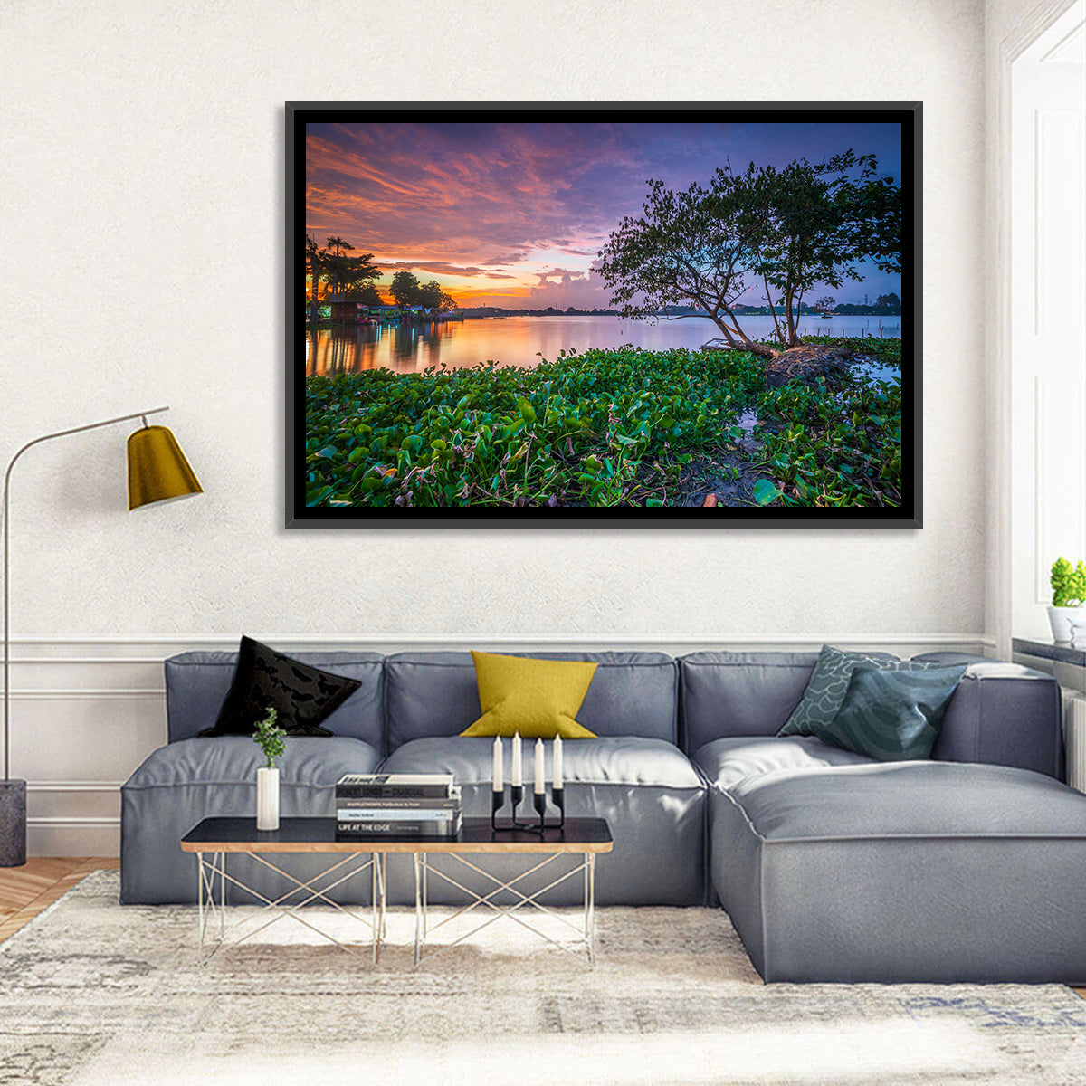 Cipondoh Lake Hyacinth Sunset Wall Art in a room, landscape