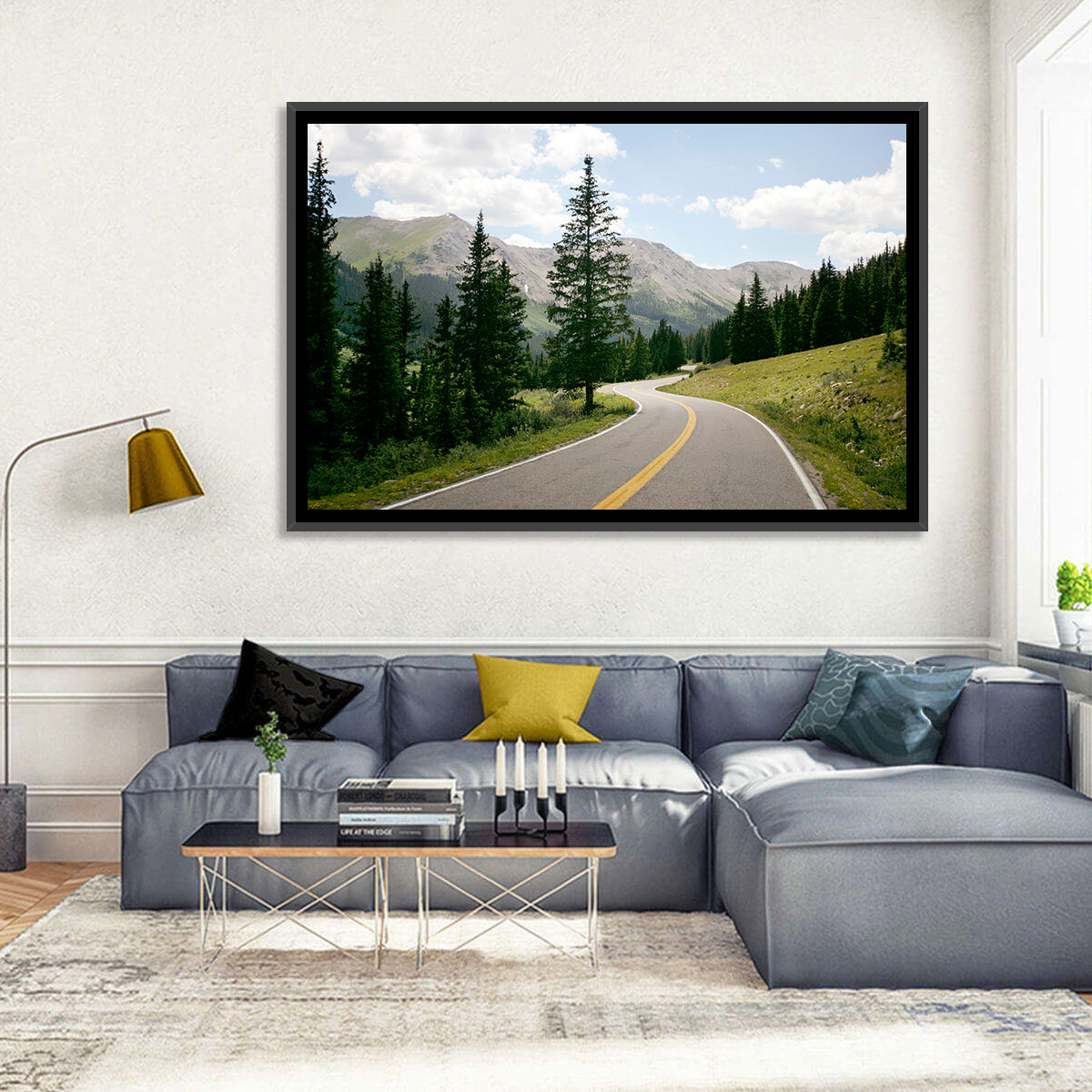 Colorado Mountain Road Wall Art in a room, landscape