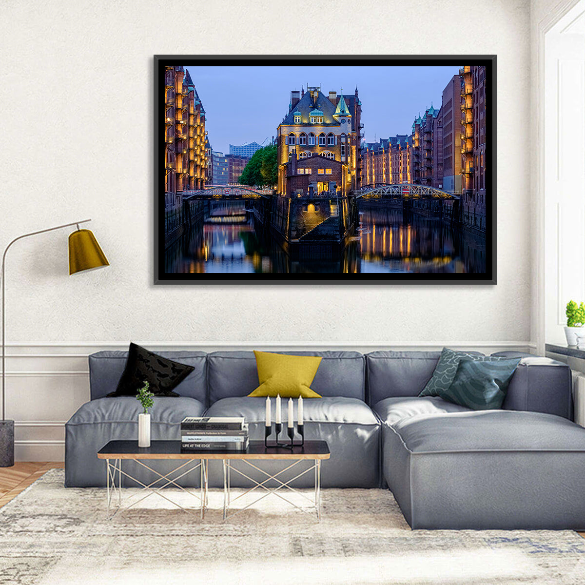 Wasserschloss Blue Hour Reflections Wall Art in a room, landscape