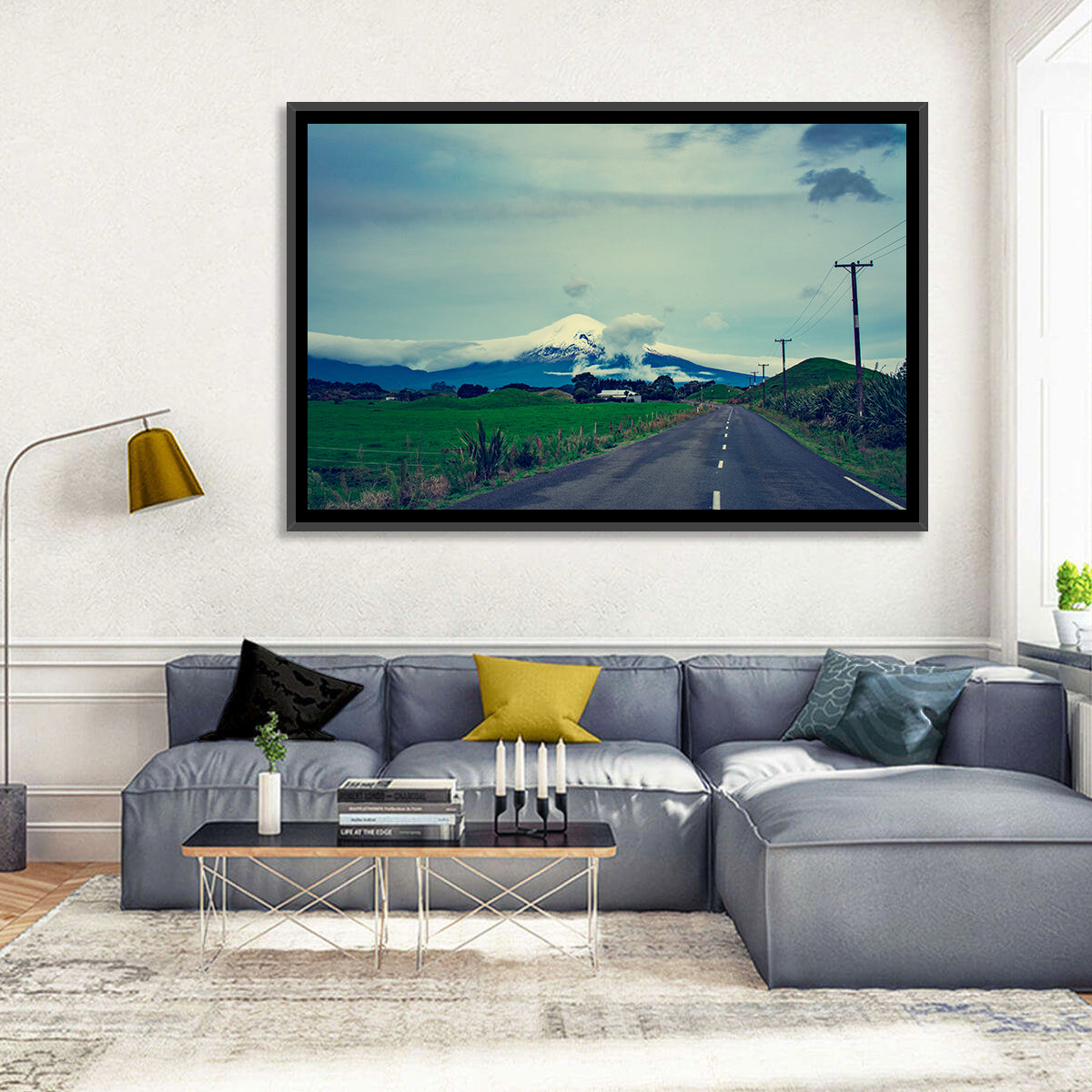 Empty Road to Mount Taranaki Wall Art in a room, landscape