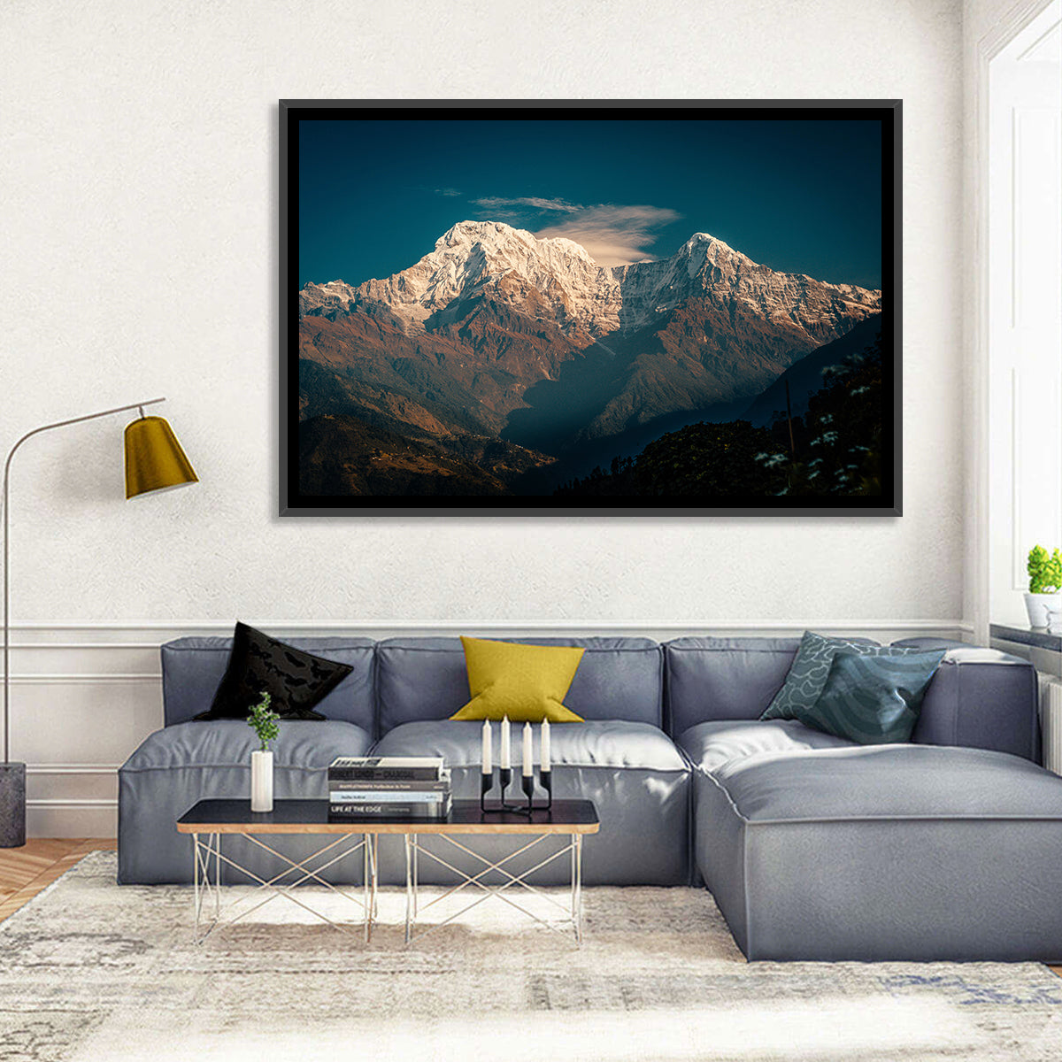 Annapurna South Summit with Wispy Clouds Wall Art in a room, landscape