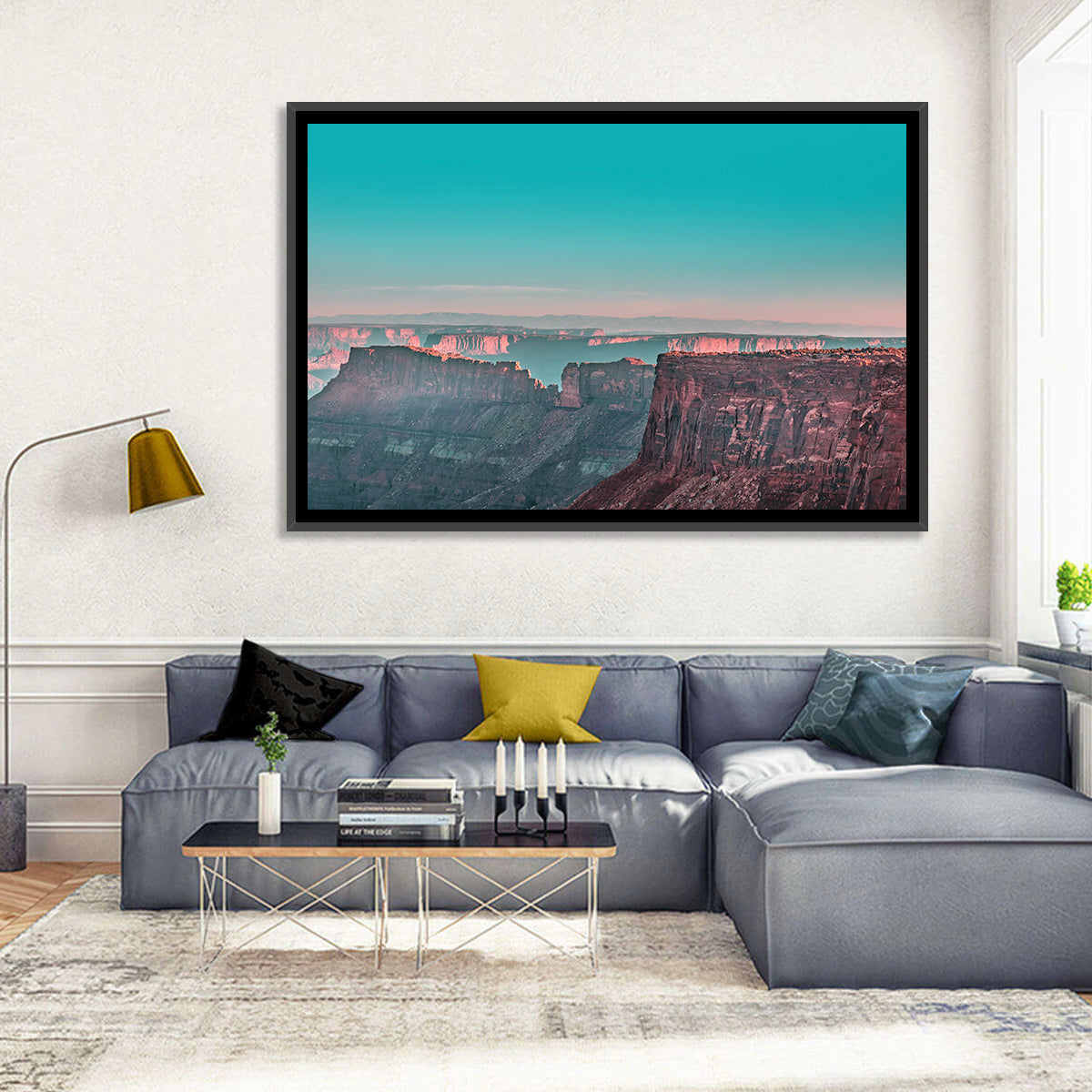 Sunlit Canyon Rim at Dusk Wall Art in a room, landscape