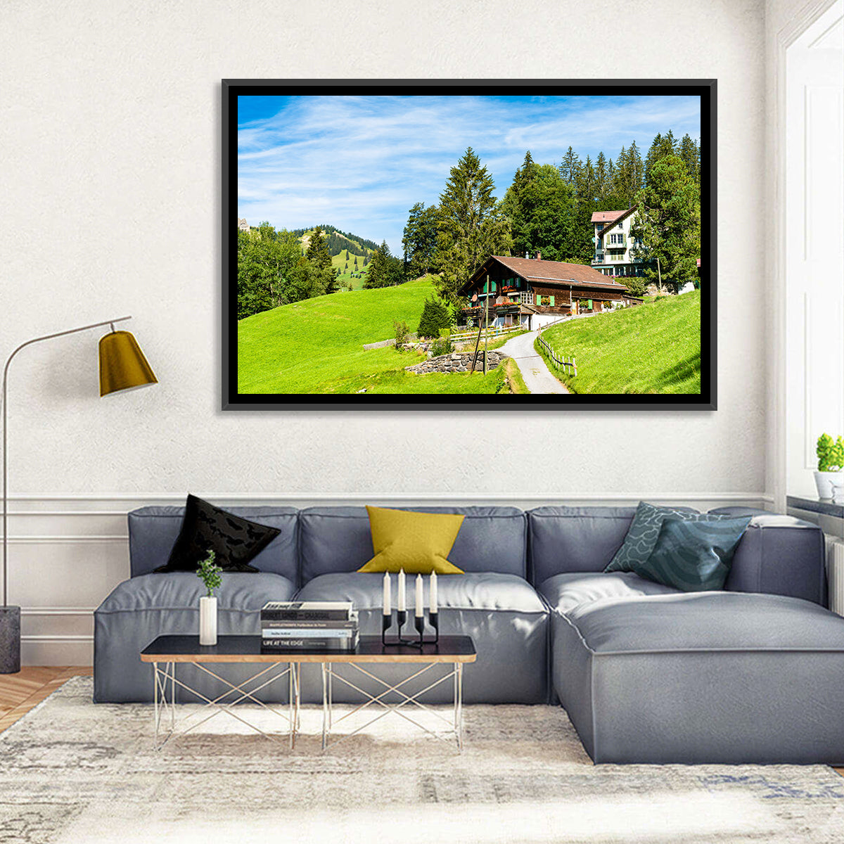 Wengen Alpine Chalet Path Wall Art in a room, landscape
