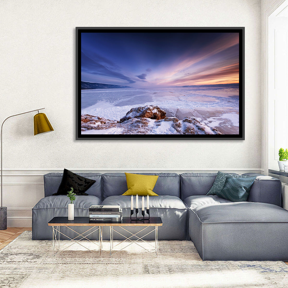 Frozen Lake Ice and Sunset Sky Wall Art