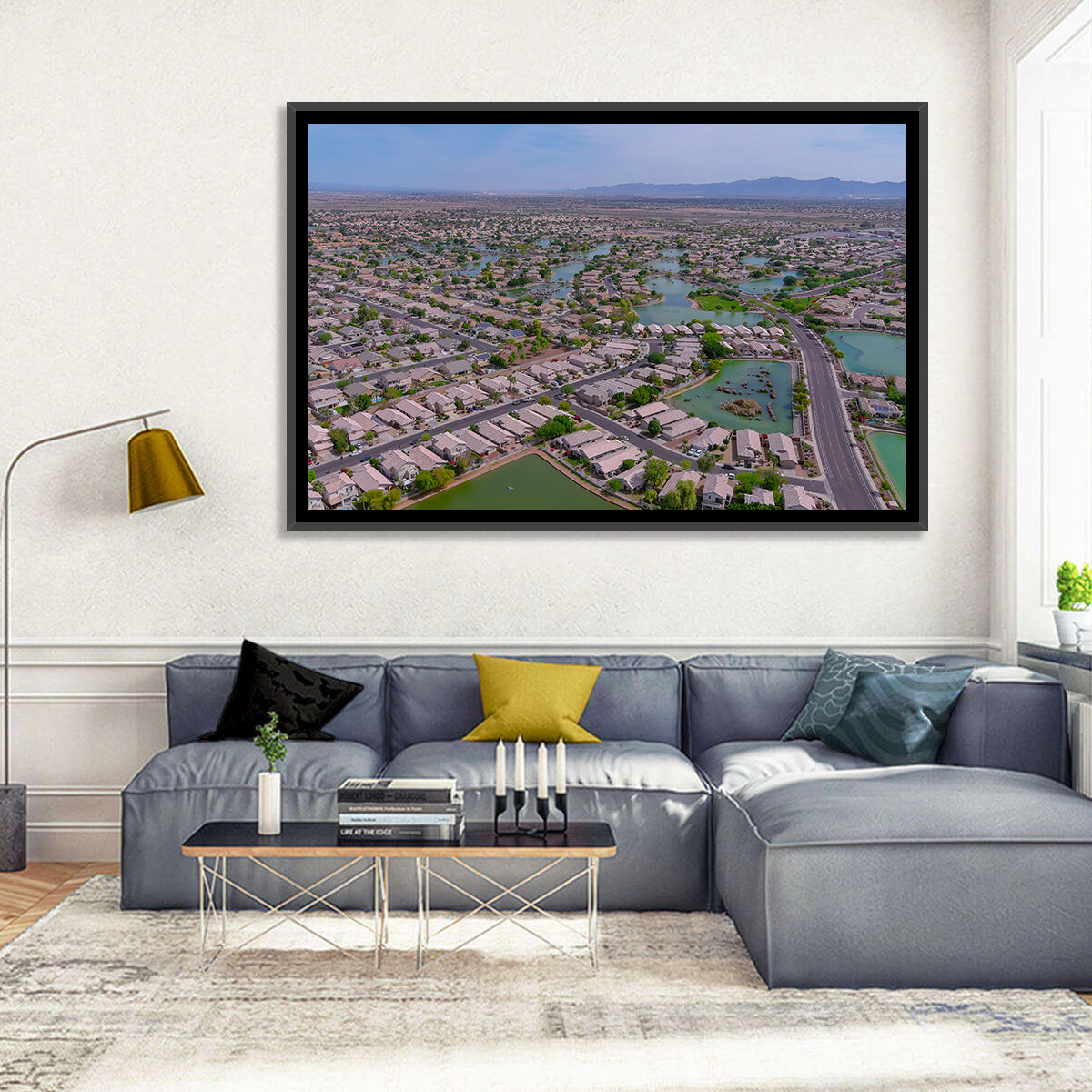 Aerial Desert Suburb with Lakes Wall Art