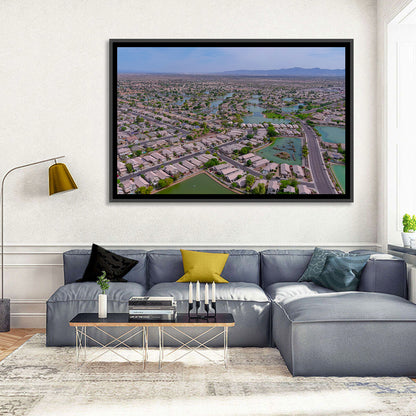 Aerial Desert Suburb with Lakes Wall Art