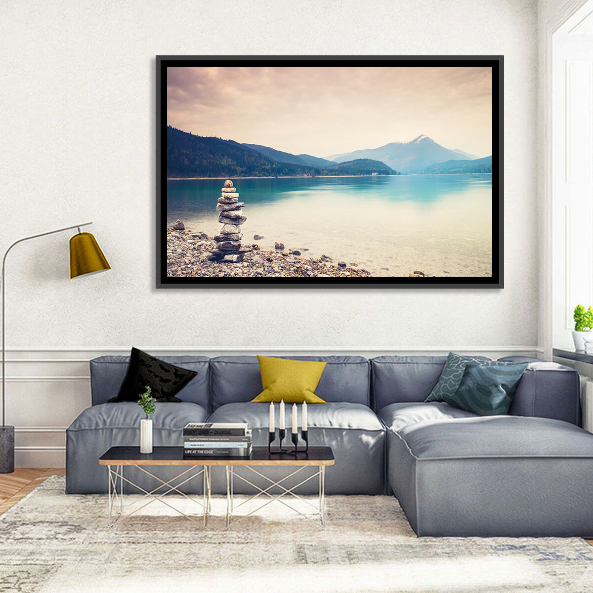 Stone Cairn by a Mountain Lake Wall Art