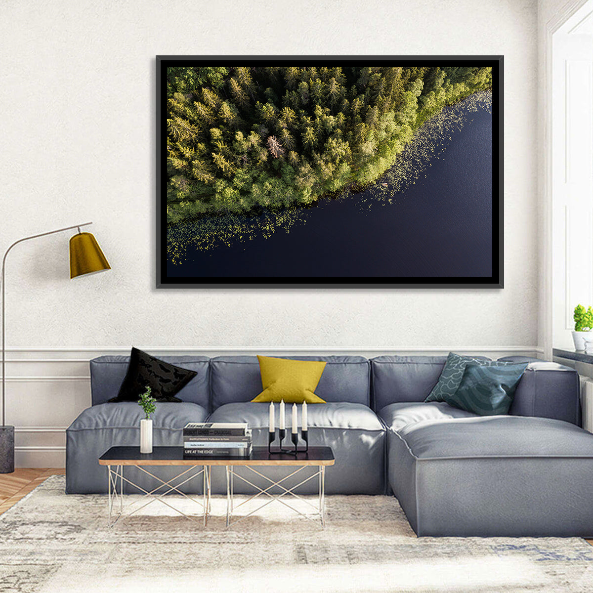 Aerial Lake with Red Boat Wall Art